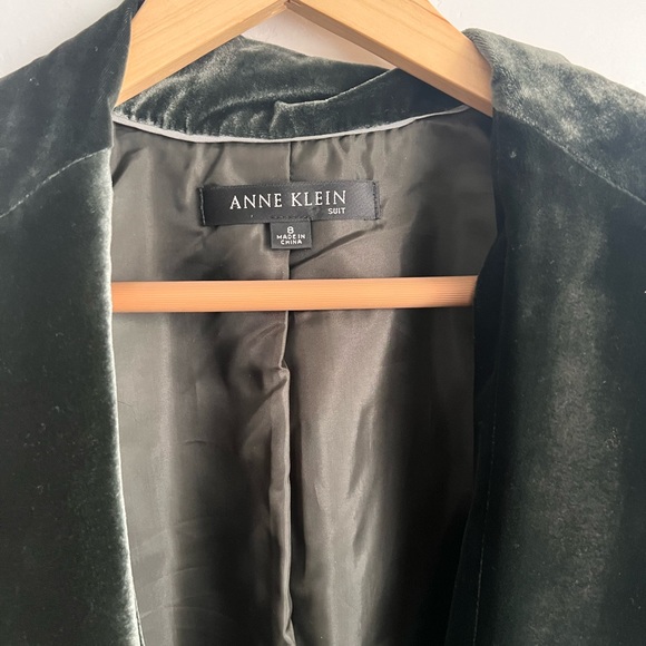 Anne Klein Velvet Dark Olive Green Blazer 8 - Picture 3 of 5
